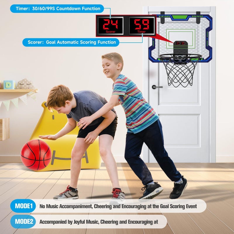 VIGNUTO Indoor Basketball Hoop for Kids(4-12 Years Old)  Over The Door Basketball Hoop with Scoring  Countdown and Music Accompaniment Functions Mini Basketball Hoop  Basketball Hoop Indoor Kids Toys - Image 4